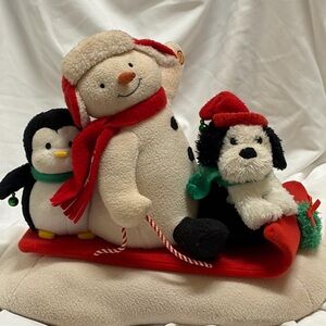 Festive Hallmark  Snowman, Penguin, and Dog Animated Plush Set. Sings and moves.